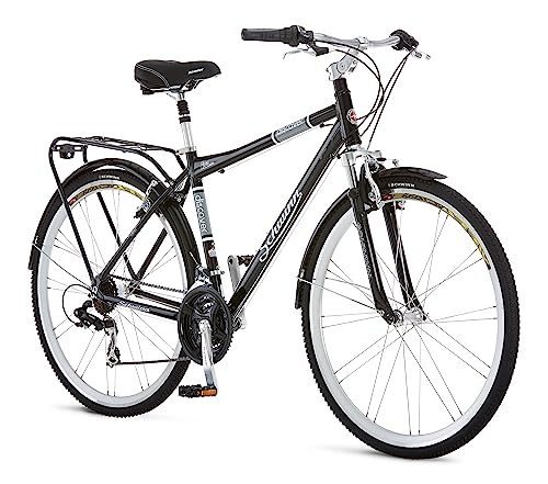 Schwinn Discover Mens and Womens Hybrid Bike, Speed, inch Wheels, Inch Aluminum Step Over Frame, Front and Rear Fenders, Rear Cargo Rack, Black