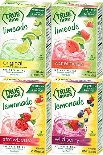 True Citrus Drink Mix Variety, Strawberry Lemonade, Wildberry Lemonade, Original Limeade, and Watermelon Limeade, Pack